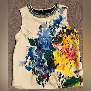 Max Mara Shine! Floral Abstract Sleeveless Top with Sequin Collar